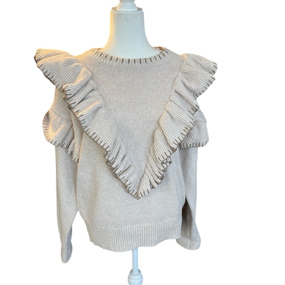 En Saison Rene Ruffle-Trim Sweater Cream Size Medium. - Picture 2 of 9